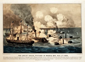 Großer Seesieg in der Mobile Bay, 5. August 1864, veröffentlicht 1864, Currier & Ives